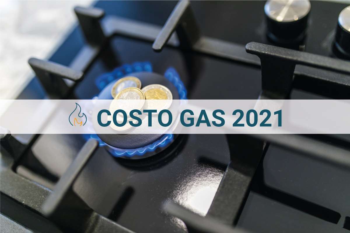 fornello gas con monete poggiate sopra e scritta costo gas 2021