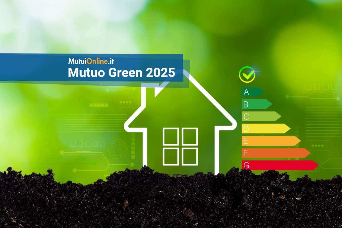 offerte di mutuo green 2025 icona di casa green con classi energetiche che emerge da un terriccio
