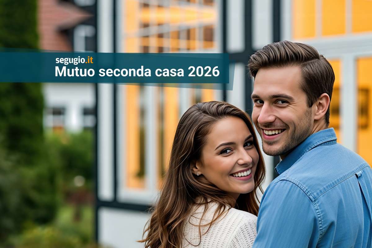 una coppia felice casa nuova sullo sfondo