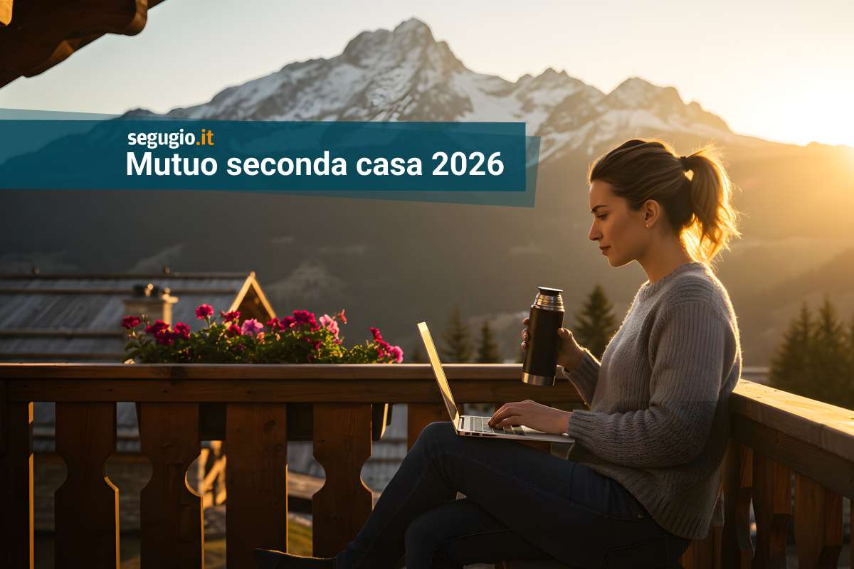 donna al pc sulla terrazza di una casa in montagna