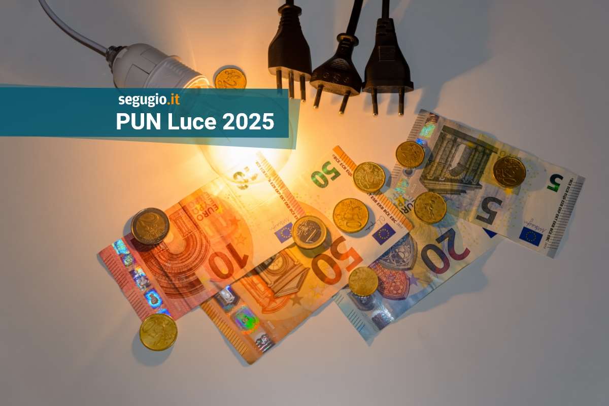 pun luce 2025 banconote e monete illuminate da una lampadina