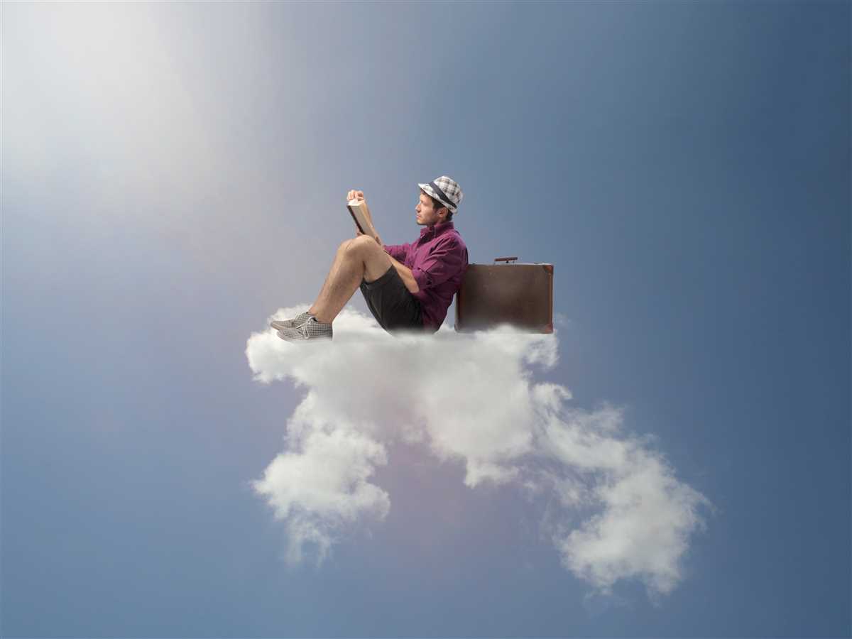 uomo in viaggio su una nuvola